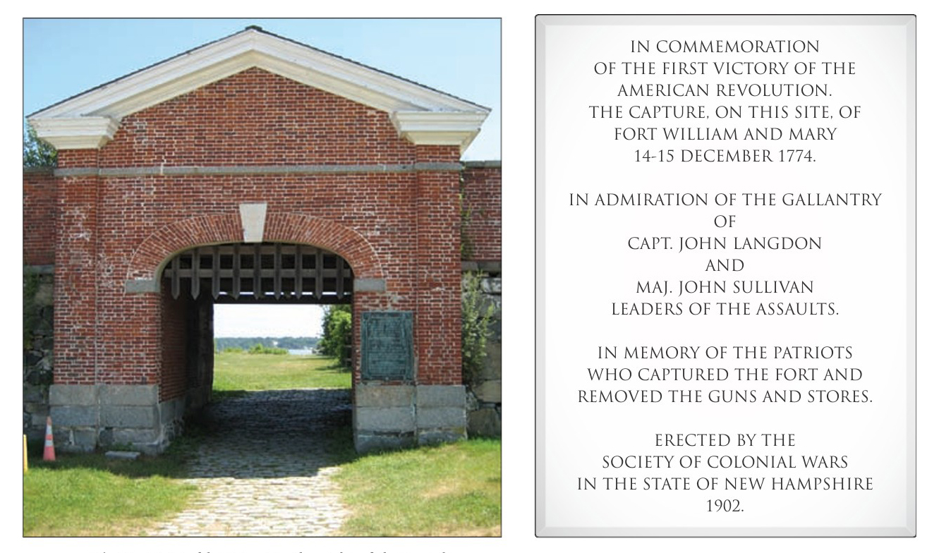 The Society of Colonial Wars in the State of New Hampshire tablet is just to the right of the portal entrance to the Fort William and Mary now Fort Constitution
